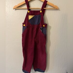 Vintage Toddler 3T Red and Blue Checkered Overalls